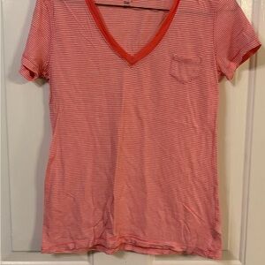 GAP Coral and White Striped Tee